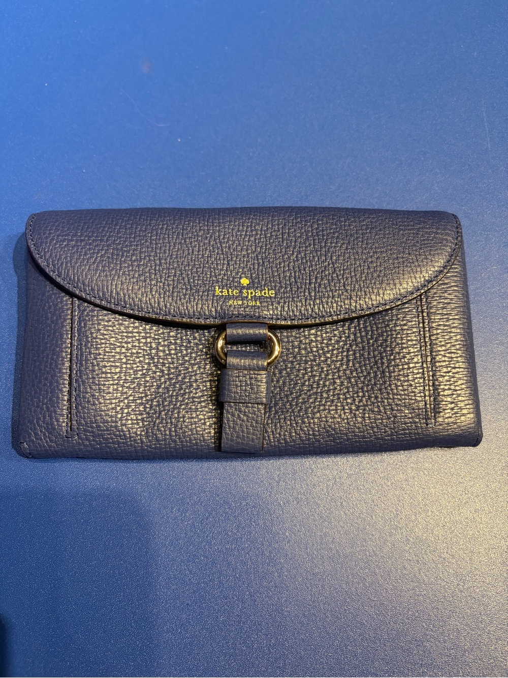 kate spade Navy Pebbled Leather Continental Wallet with Gold Accent